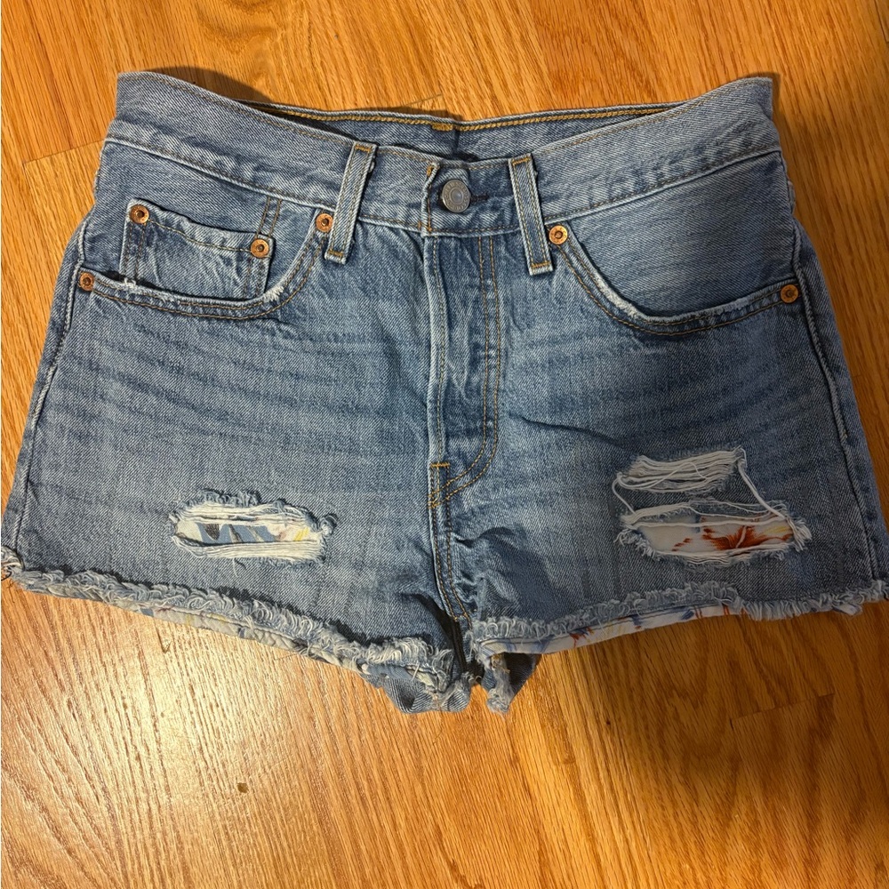 Levi's Light Blue Distressed Denim Cutoff Shorts